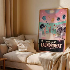 Space Age Laundromat Retro Poster, 1950s Funny Wall Art Print, Atomic Laundry Room Decor, Vintage Gift image 5