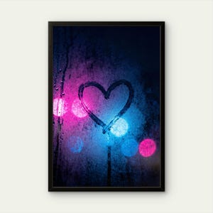 Neon Heart Print, Cyberpunk Aesthetic, Vaporwave Decor, Steamy Window Art, Euphoria Vibe, Y2K Room Decor, Neon Sign Poster