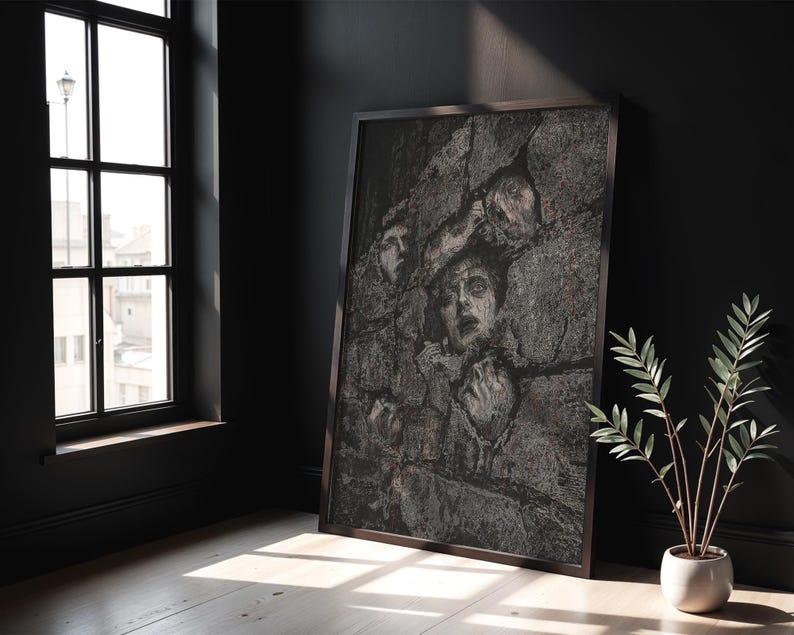 Dark Horror Poster, Creepy Tormented Faces Wall Art, Macabre Gothic Home Decor image 4