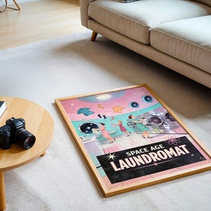 Space Age Laundromat Retro Poster, 1950s Funny Wall Art Print, Atomic Laundry Room Decor, Vintage Gift image 4