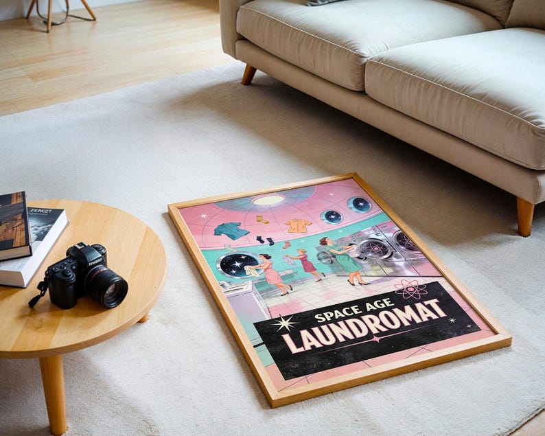 Space Age Laundromat Retro Poster, 1950s Funny Wall Art Print, Atomic Laundry Room Decor, Vintage Gift image 4