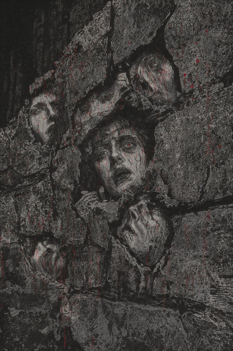 Dark Horror Poster, Creepy Tormented Faces Wall Art, Macabre Gothic Home Decor image 2