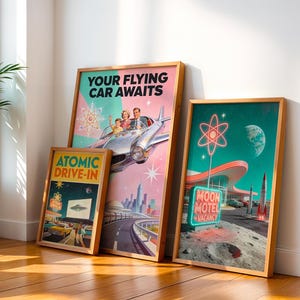Retro Futurism Set 3 Posters, 1950s Atomic Age Wall Art Print, Mid Century Modern Decor, Vintage Gift image 4