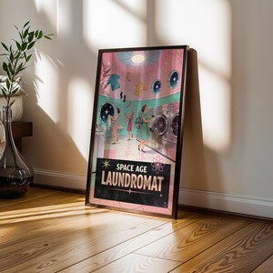 Space Age Laundromat Retro Poster, 1950s Funny Wall Art Print, Atomic Laundry Room Decor, Vintage Gift image 8