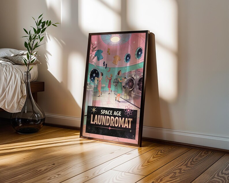 Space Age Laundromat Retro Poster, 1950s Funny Wall Art Print, Atomic Laundry Room Decor, Vintage Gift image 8