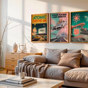 Retro Futurism Set 3 Posters, 1950s Atomic Age Wall Art Print, Mid Century Modern Decor, Vintage Gift image 3