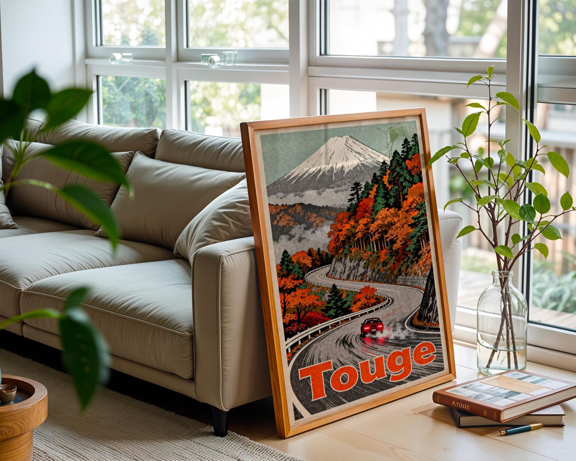 Touge Pass Poster Japanese Mountain Road Wall Art, JDM Car Culture