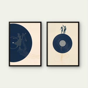 Dancing Couple Vinyl Record Art Prints, Minimalist Set of 2