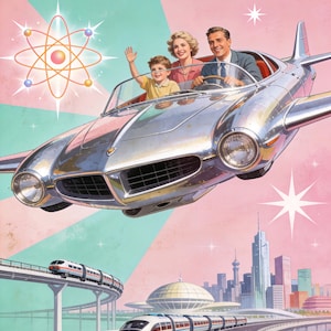 Retro Futurism Set 3 Posters, 1950s Atomic Age Wall Art Print, Mid Century Modern Decor, Vintage Gift image 9