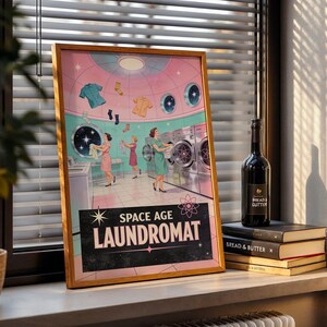 Space Age Laundromat Retro Poster, 1950s Funny Wall Art Print, Atomic Laundry Room Decor, Vintage Gift image 6