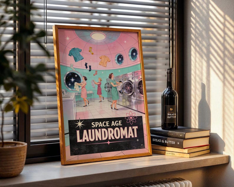 Space Age Laundromat Retro Poster, 1950s Funny Wall Art Print, Atomic Laundry Room Decor, Vintage Gift image 6