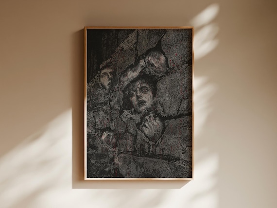 Dark Horror Poster, Creepy Tormented Faces Wall Art, Macabre Gothic Home Decor