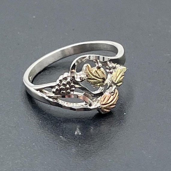 Rushmore Gold Company RC 925 12KLeaves Grapes Rose Green Gold Sterling Ring 9.5