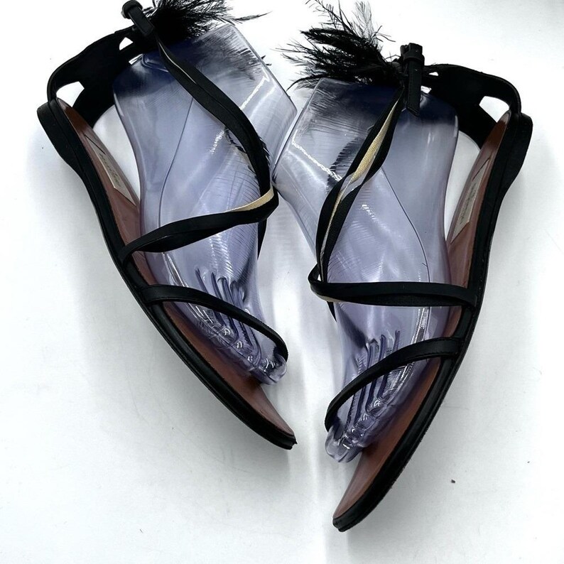 Valentino Garavani Native Black Leather Ostrich Feather Trim Sandal 37/US 6.5. image 5