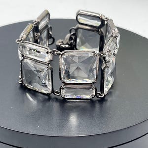 J. Crew Vintage Multi-row Gun Metal Faceted Clear Glass Statement bracelet