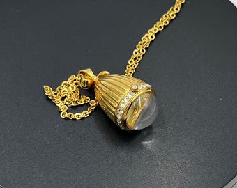 Joan Rivers Vintage Gold Tone Watch Pendant Crystal Egg Shape Necklace Works