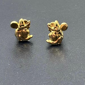 Disney DX 14K Yellow Gold Iconic Minnie Mouse Bow Small Delicate Stud Earrings image 1