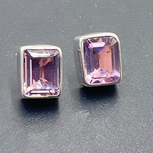 Designer LORI BONN Amethyst Sterling Silver 925 Hinged Drop  Lori Bonn Sterling Silver‎ Rectangular Faceted Bezel Amethyst Stud Earrings main image 1
