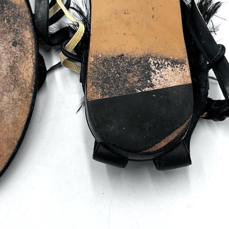 Valentino Garavani Native Black Leather Ostrich Feather Trim Sandal 37/US 6.5. image 9