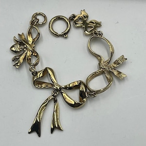 Juicy Couture Vintage Mulit-Bow Girly Retired Gold Tone Bow Bracelet 7"
