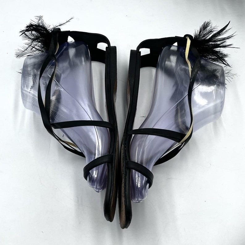 Valentino Garavani Native Black Leather Ostrich Feather Trim Sandal 37/US 6.5. image 4