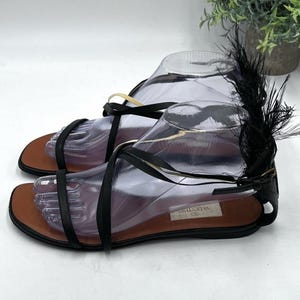 Valentino Garavani Native Black Leather Ostrich Feather Trim Sandal 37/US 6.5. image 15