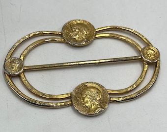 Mandle Vintage Greco-Roman Coin Medallion Motif Gold Tone Scarf Clip Cuff Sash