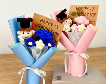 Ramo de flores de ganchillo para graduación, girasol tejido a mano, regalo de graduación para ella o para él, regalo de graduación de la universidad o la escuela secundaria con bolsa de regalo.