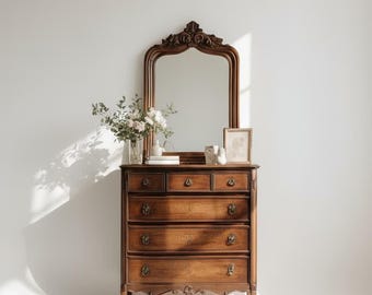 Handcrafted Mango Wood Dresser with Mirror | Vintage Farmhouse Vanity