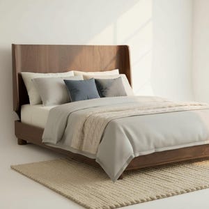 Handgemaakt massief houten bedframe met fineerafwerking