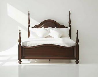 Estructura de cama de madera de mango hecha a mano / Postes tallados, acabado personalizado