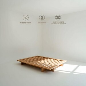 Cadre de lit plateforme en bois massif | Meubles de chambre à coucher minimalistes modernes Japandi