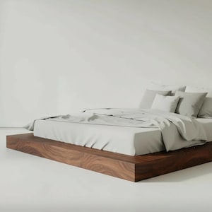 Cama de plataforma de madera maciza / Estructura de cama de suelo minimalista moderna Japandi