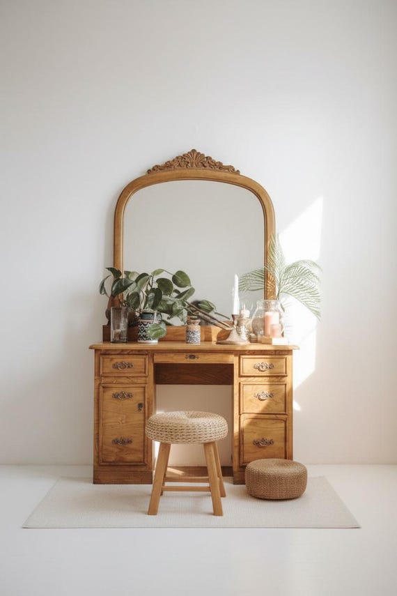 Handcrafted Mango Wood Dresser with Mirror | Vintage Farmhouse Vanity