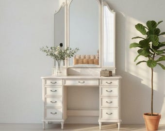 Handmade Mango Wood Dresser with Mirror | Vintage Farmhouse Vanity