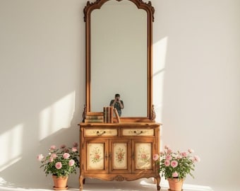 Handcrafted Mango Wood Dresser with Mirror | Vintage Farmhouse Vanity