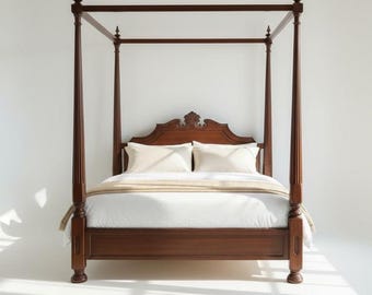 Massivholz Himmelbett | Handgeschnitztes französisches Himmelsgestell