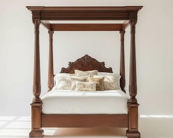 Individuell angefertigtes Himmelbett aus Massivholz – Luxus Himmelbett mit Betthimmel – Handgefertigter Klassiker King Queen