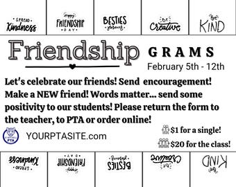 Anpassbare Canva PTO PTA Freundschaft Valentine Gramm Flyer Vorlage Digitaler Download