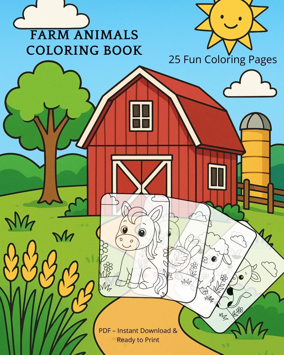 Kids Coloring Book – Farm Animals Printable PDF - Etsy