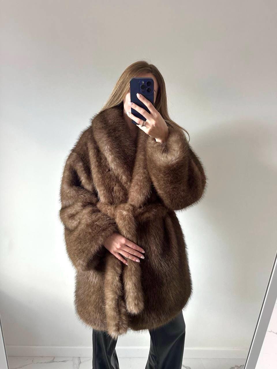 ブラウンファー ロングコート エーシーバング A.C.BANG 毛皮 シェアードミンクファー ロング コート