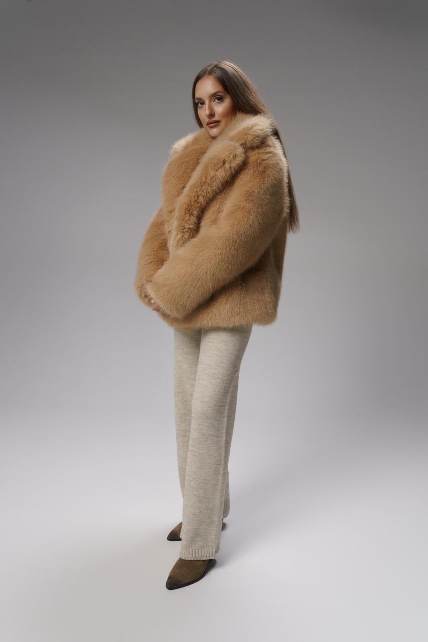 Short Faux Fox Fur Coat Women, Beige Fluffy Winter Jacket, Eco Fur 