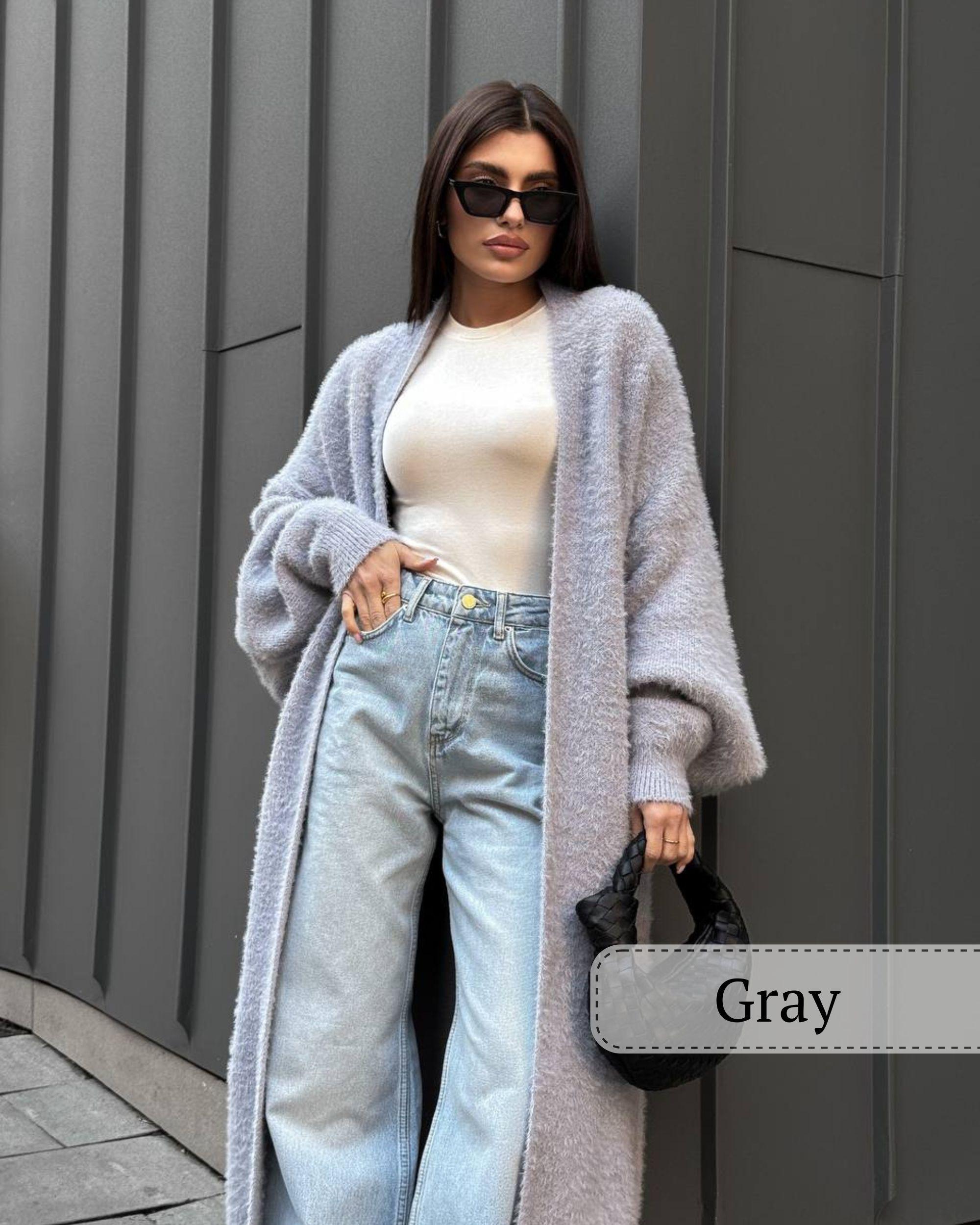 Gray Long Alpaca Wool Cardigan, Maxi Oversized Knit Coat, Belted
