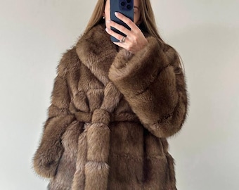 Handmade Faux Fur Coat, Oversized Fur Jacket , Luxury Winter Outerwear,Women's Long/Short Winter Coats, Realistic Vegan Fur Jacket