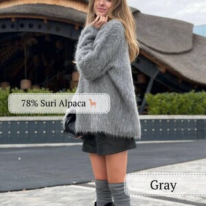 Jersey de alpaca Suri color marrón chocolate, jersey de punto esponjoso extragrande, jersey de lana suave que no pica, regalo minimalista de lujo para ella, cálido y acogedor. imagen 12