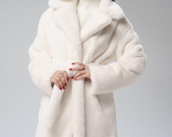 Milk Faux Fur Coat – Oversized Luxury Winter Coat, Old Money Style Outerwear for Women, Women's Fluffy Long Wrap