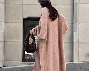 Long Alpaca Wool Cardigan, Maxi Oversized Knit Coat, Belted Chunky Sweater Jacket, Warm Outerwear, Women Coatigan