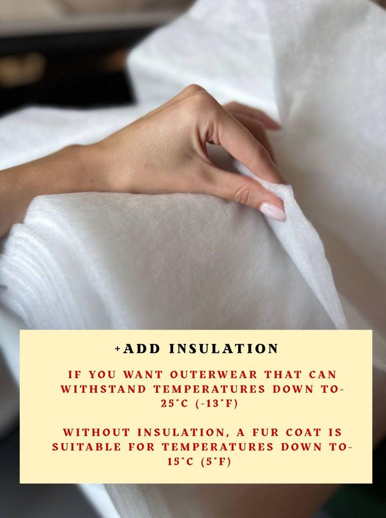 May include: A hand holding a section of white, fluffy insulation material. Text on a yellow background reads: "+ ADD INSULATION. If you want outerwear that can withstand temperatures down to -25&deg;C (-13&deg;F)."