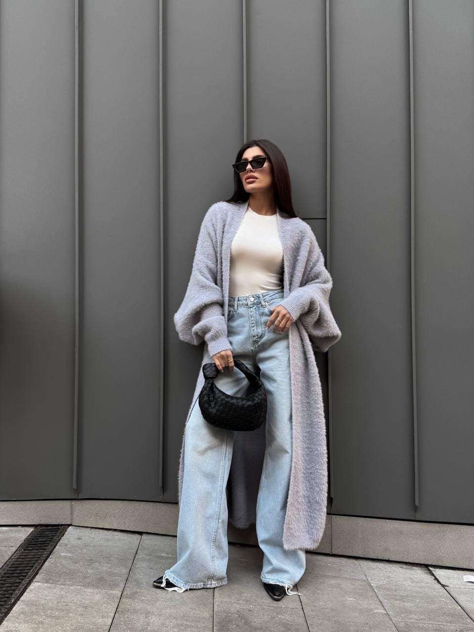 Gray Long Alpaca Wool Cardigan, Maxi Oversized Knit Coat, Belted