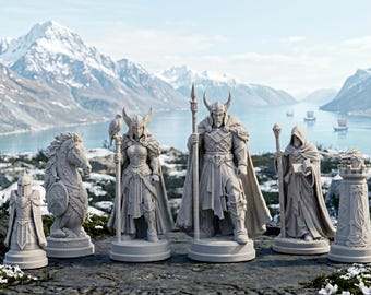 Juego de ajedrez de Odín - 32 piezas de ajedrez de la mitología nórdica, juego de ajedrez vikingo, regalo para amantes del ajedrez, regalos vikingos